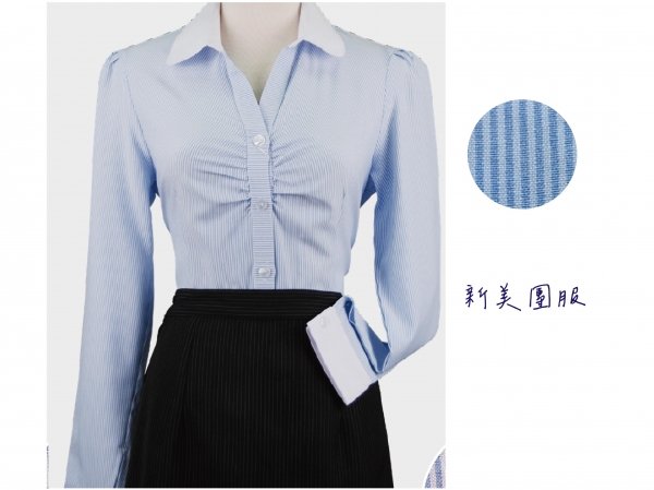 女襯衫-白領淺水藍條紋